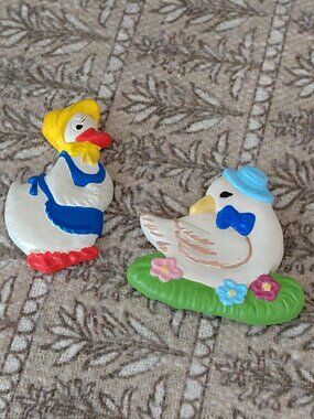 Two Vintage Chalkware Geese / Goose Refrigerator Magnets